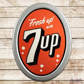 Excellent 1963 "Fresh Up" with 7up Single Sided Tin Bubble Logo Sign