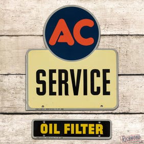 1947 AC Service Oil Filter Double Sided Tin Flange Sign