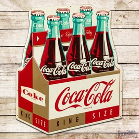 Coca Cola King Size 36" Single Sided Tin Die Cut 6 Pack Sign