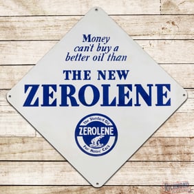 The New Zerolene The Standard Oil for Motor Cars 27" Double Sided Porcelain Sign w/ Polar Bear