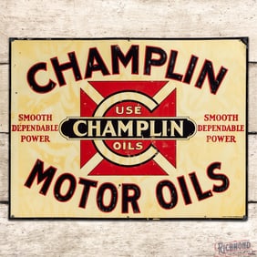 Champlin Motor Oils "Smooth Dependable Power" Emb. Single Sided Tin Sign w/ Logo