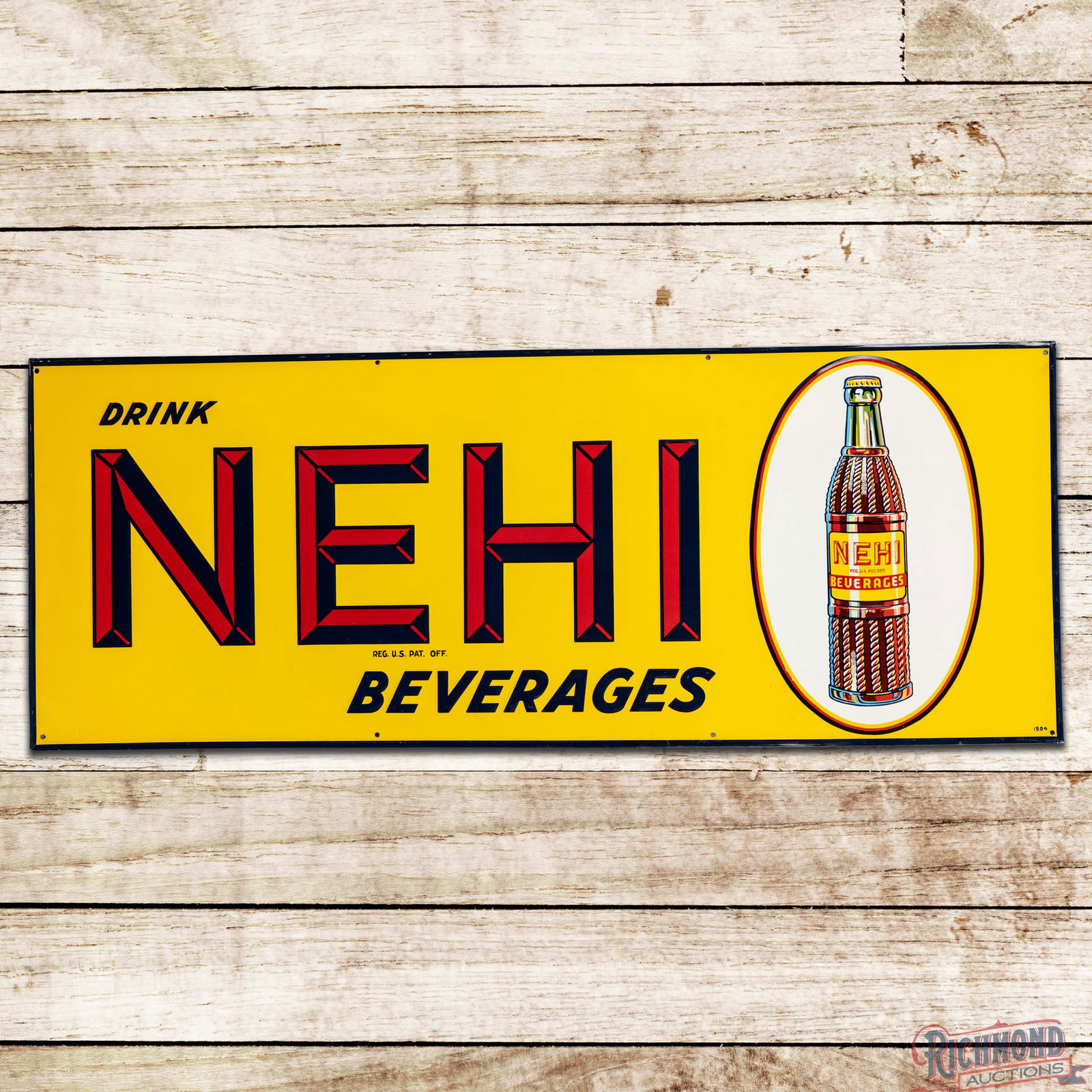 Exceptional Drink Nehi Beverages Horizontal Emb. Single Sided Tin Sign w/ Bottle (1 of 3)
