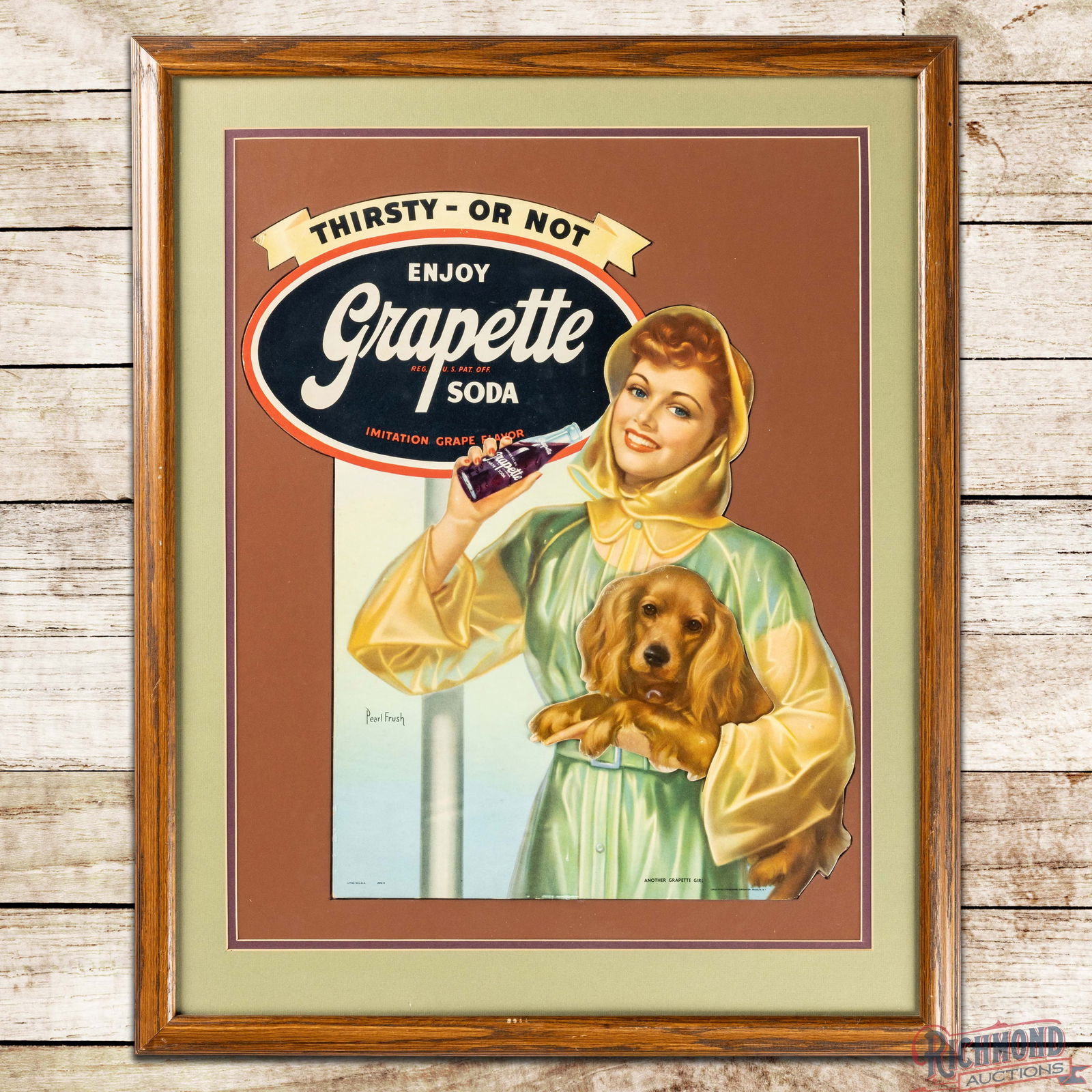 Fantastic Thirsty or Not Enjoy Grapette Soda Framed Die Cut Advertising Display Sign Pearl Frush (1 of 3)