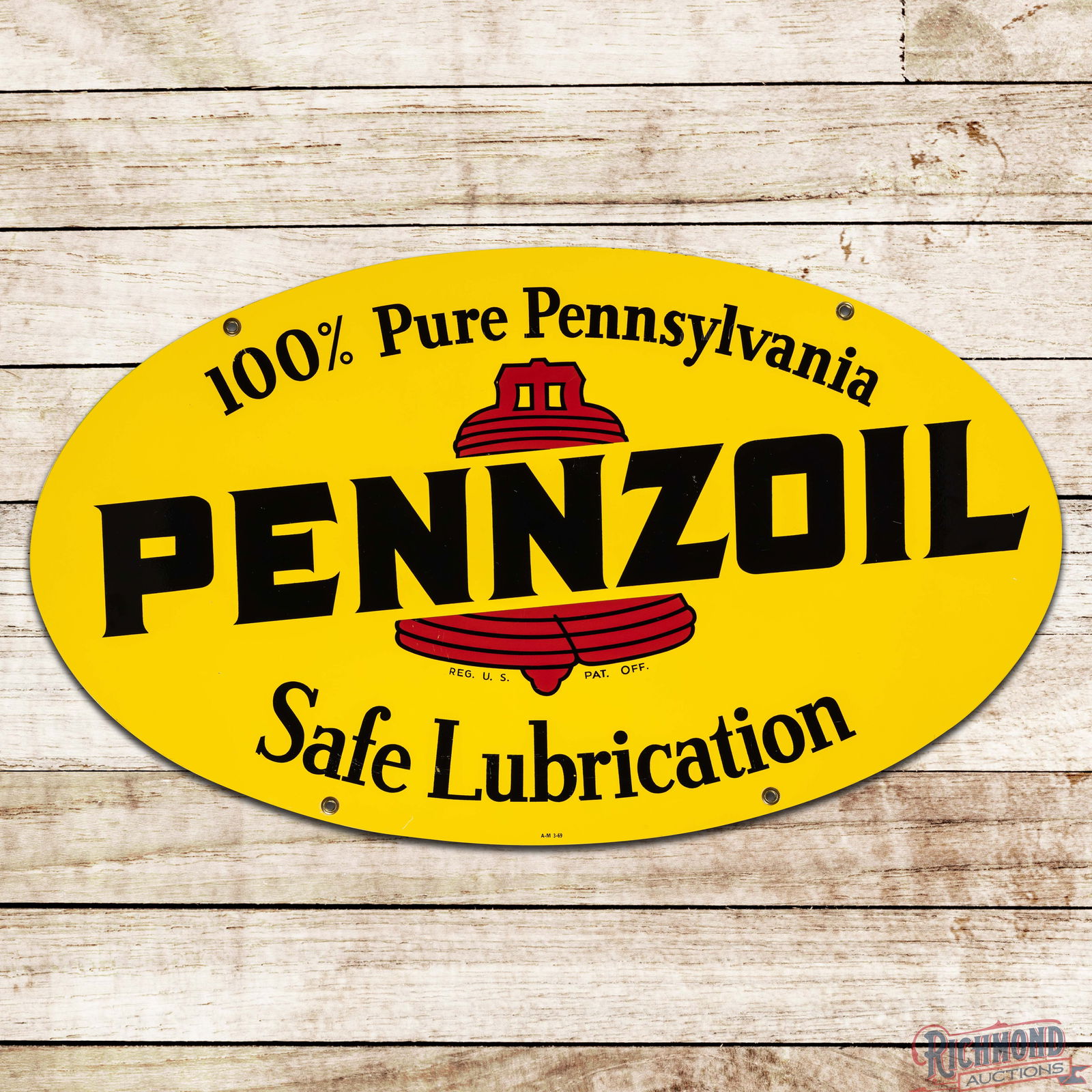 1969 Pennzoil 100% Pure Pennsylvania Safe Lubrication Double Sided Tin Sign (1 of 3)