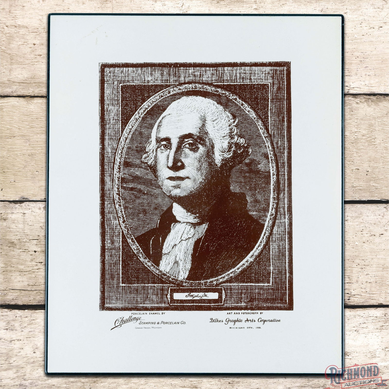 Unique George Washington Portrait SS Porcelain Sign Challenge Stamping & Porcelain Enamel Michigan (1 of 3)