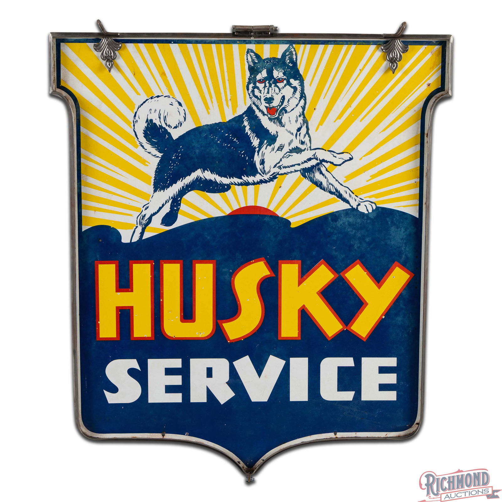 Husky Service 4' Double Sided Porcelain Die Cut Sign w/ Custom Ring & Dog - 2