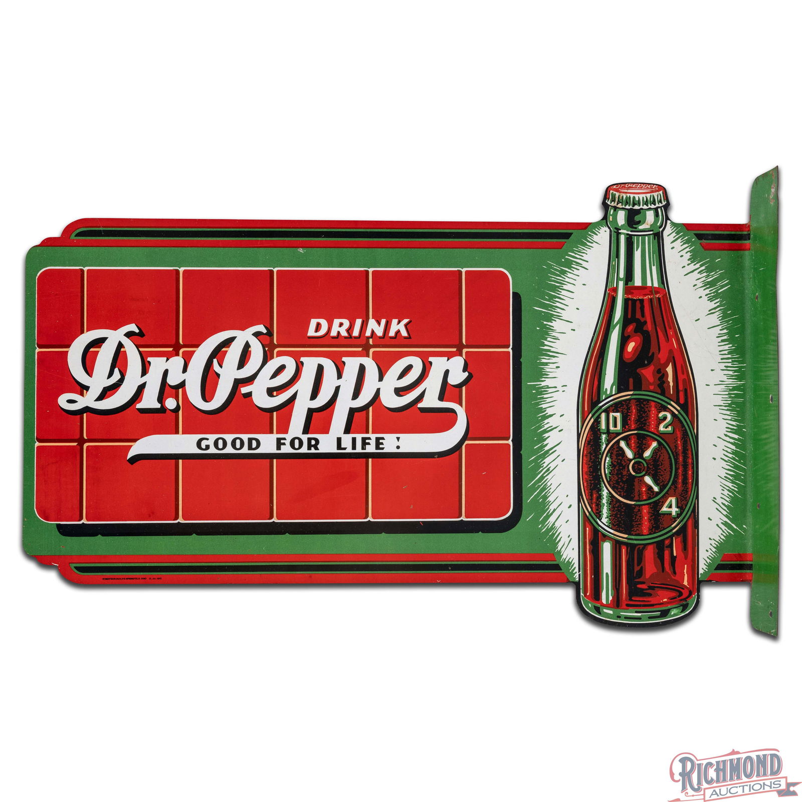 Drink Dr. Pepper "Good for Life!" Die Cut Double Sided Tin Flange Sign w/ Bottle - 3