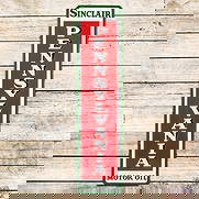 Impressive Sinclair Pennsylvania Motor Oil 5' Single Sided Porcelain Sign: SSP (Single Sided Porcelain) self-framed sign has excellent color and gloss. The fields are very clean overall with minor surface imperfections. The perimeter has chips at the mounting holes and