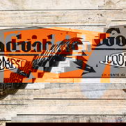 Goodrich Colombes Die Cut Double Sided Porcelain Flange Sign w/ Tire: DSP (Double Sided Porcelain) die cut flange has excellent color and gloss. Side #1 has a clean field with small chips and minor crazing in the left outer field at the tire logo. The perimeter has