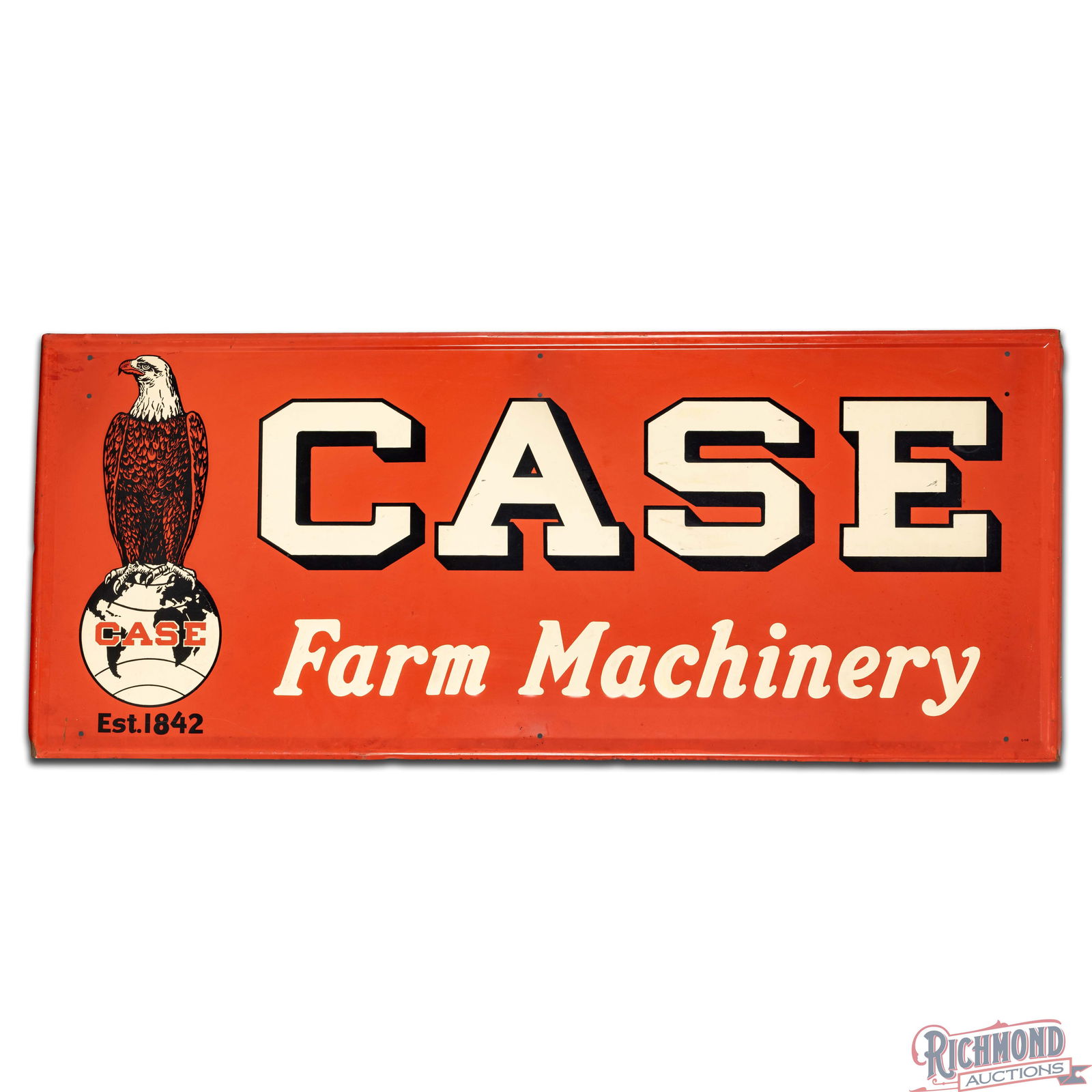 Case Farm Machinery 6' Emb. Single Sided Tin Sign w/ Abe & World Logo - 2