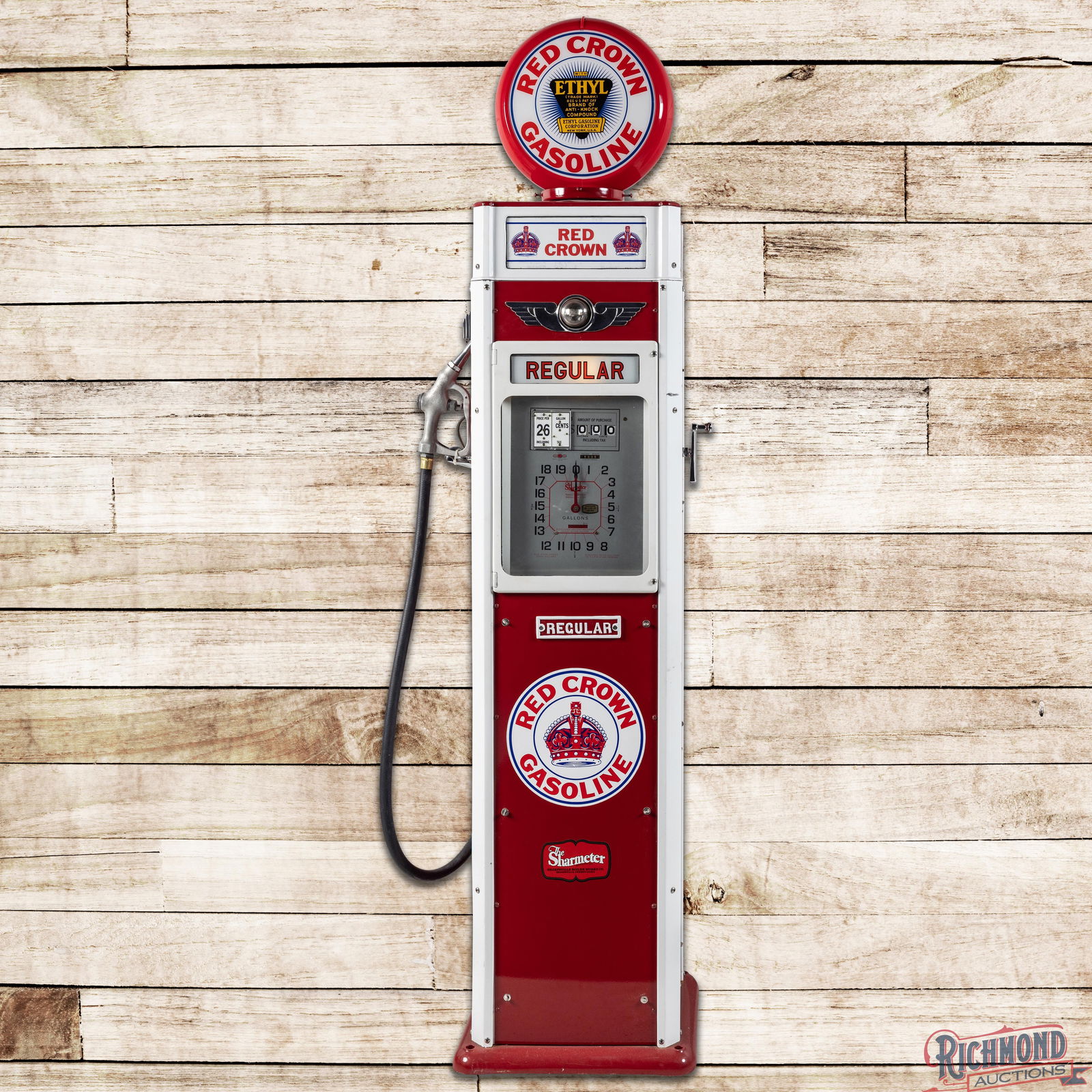 Sharmeter "Cash Recorder" Clockface Gas Pump Restored Red Crown Gasoline (1 of 6)