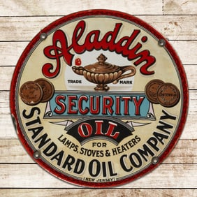 Amazing Scarce Standard Oil Company of NJ Aladdin Security Oil 9.25" Single Sided Porcelain Sign