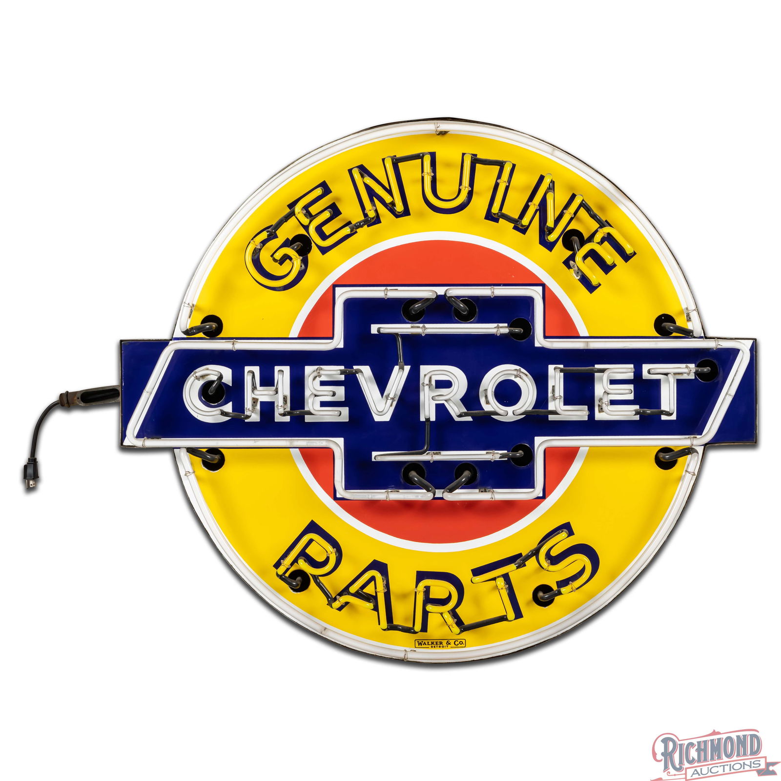 Scarce Genuine Chevrolet Parts 42" Double Sided Porcelain Factory Neon Sign - 5