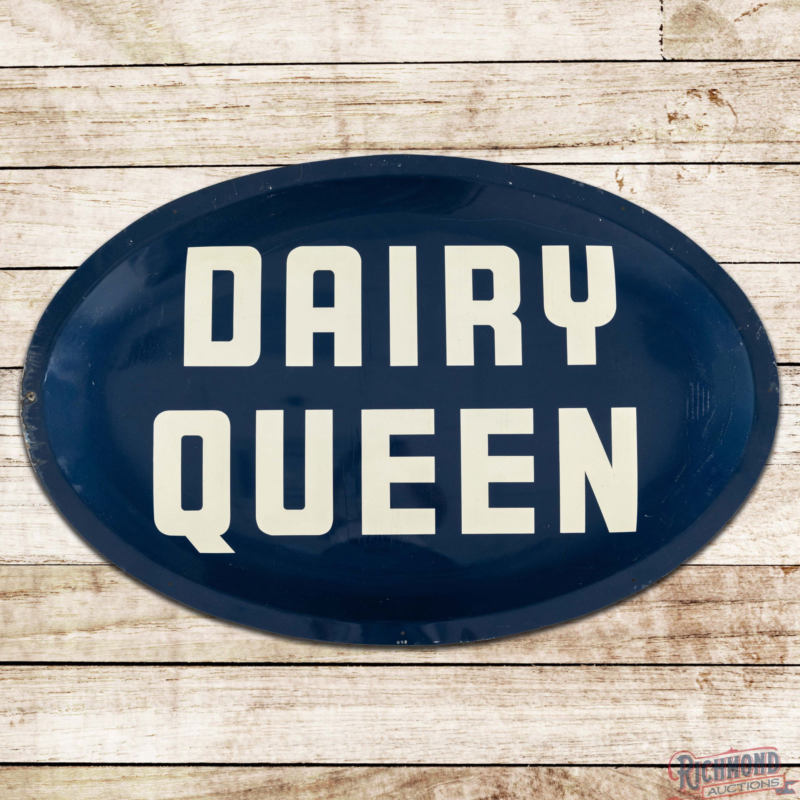 Dairy Queen 4' Single Sided Tin Bubble Sign: SST (Single Sided Tin) bubble sign has excellent color and shine. The field has light wear with factory imperfections and scuffs which are primarily in the outer fields. The perimeter has fine