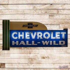Amazing Chevrolet Hall-Wild Double Sided Porcelain Factory Art Deco Neon Sign w/ Logo