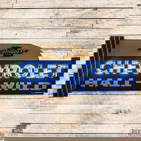 Amazing Chevrolet Hall-Wild Double Sided Porcelain Factory Art Deco Neon Sign w/ Logo: DSP (Double Sided Porcelain) multi-piece factory neon sign with the original metal can has day one color and gloss. The display field has minor discoloration at the stand supports, small chips and one