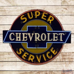 Amazing Chevrolet Super Service 5' Die Cut Single Sided Porcelain Factory Neon Sign w/ Logo
