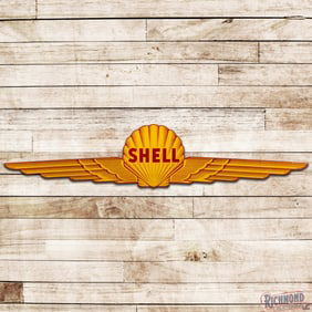 Amazing Shell Aviation Gasoline 18' Single Sided Porcelain Die Cut Sign w/ Wings