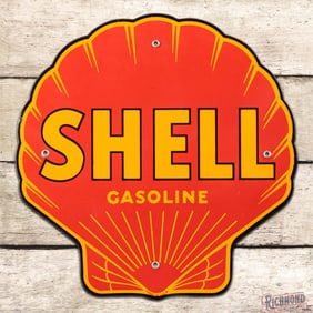 Fantastic Shell Gasoline Single Sided Porcelain Pump Plate Sign