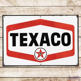 Texaco Motor Oils Gasoline Single Sided Porcelain Logo Sign w/ Ring "Rare Size"