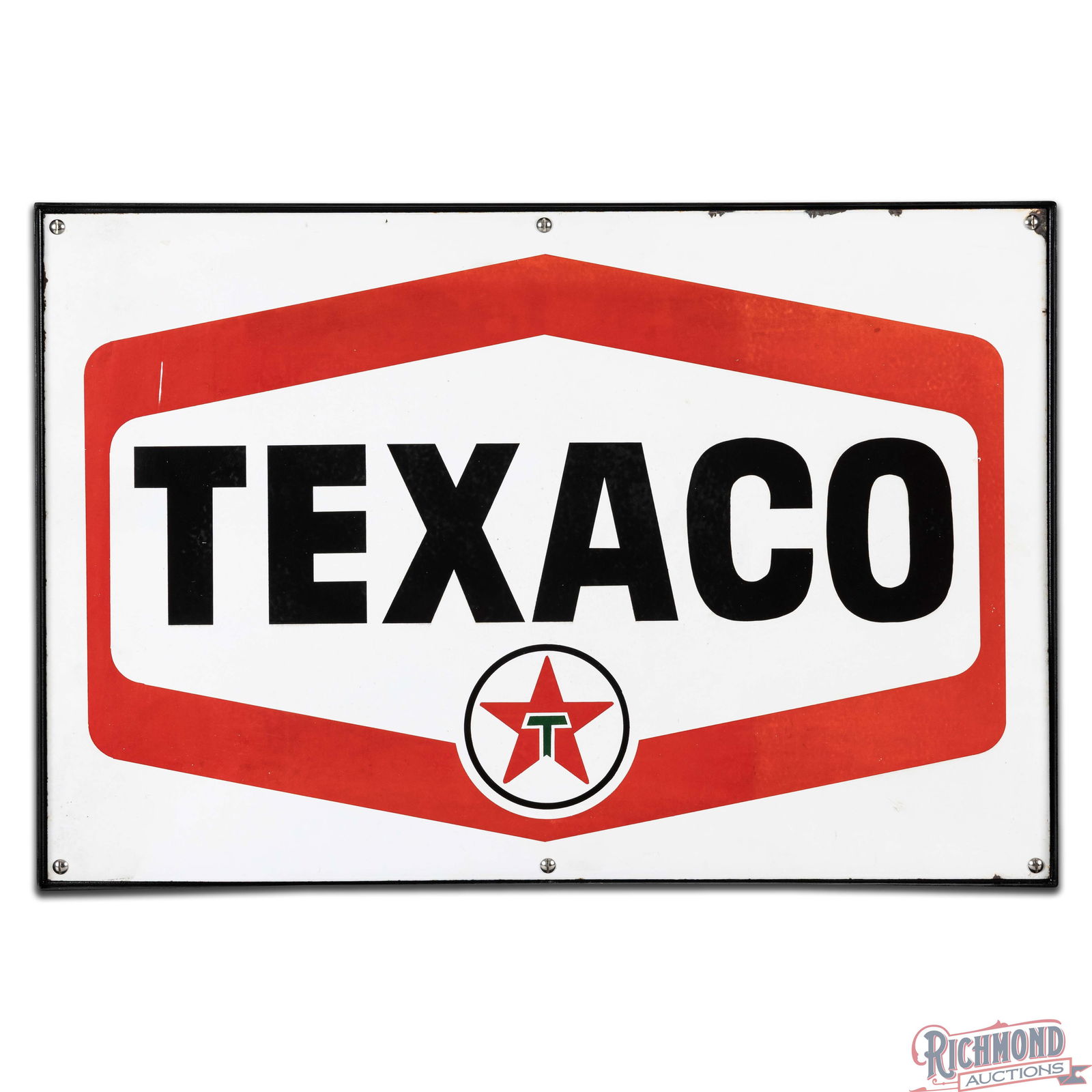 Texaco Motor Oils Gasoline Single Sided Porcelain Logo Sign w/ Ring "Rare Size" - 2