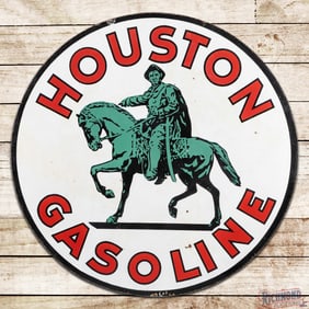 Amazing Houston Gasoline 4' Double Sided Porcelain Sign w/ Horse & Rider