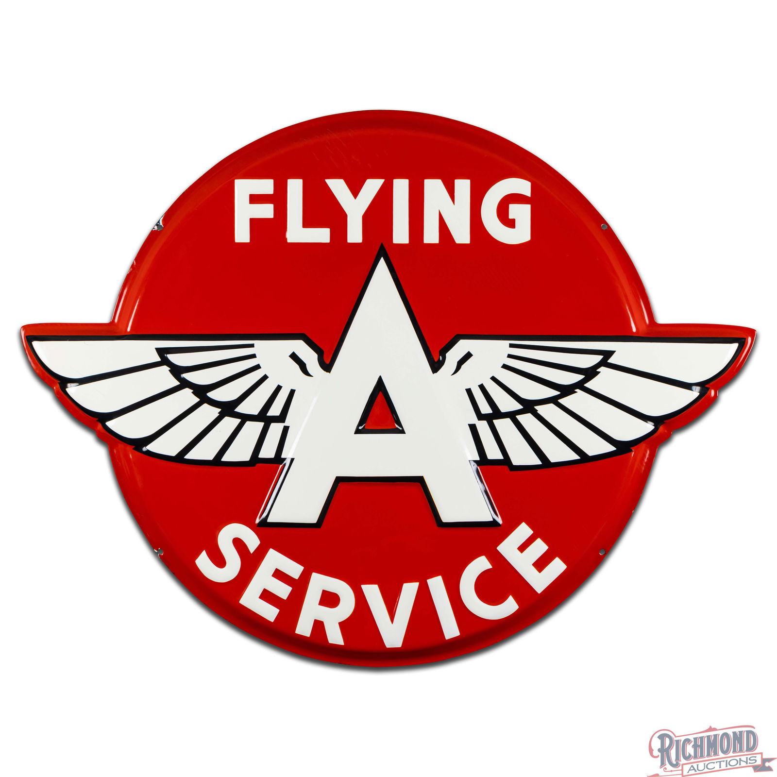 Superb Flying A Service Gasoline 42" Emb. Die Cut Single Sided Porcelain Sign w/ Logo - 2