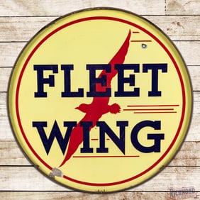 Amazing Fleet Wing Gasoline 48" Double Sided Porcelain Sign w/ Original Ring