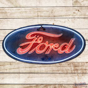 Rare Ford Automobiles 4' Double Sided Tin Smaltz Factory Neon Sign w/ Terra Cotta Letters