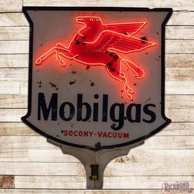 1954 Mobilgas Socony-Vacuum 6' Double Sided Porcelain Factory Neon Sign w/ Pegasus