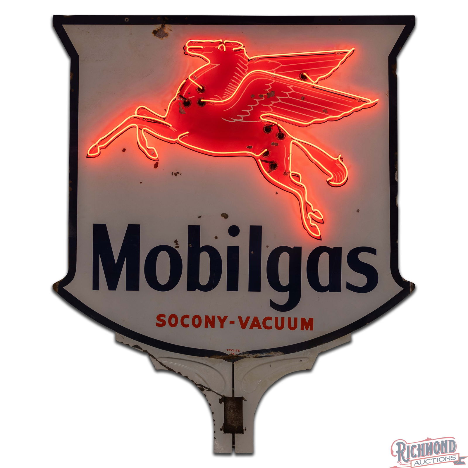 1954 Mobilgas Socony-Vacuum 6' Double Sided Porcelain Factory Neon Sign w/ Pegasus - 2