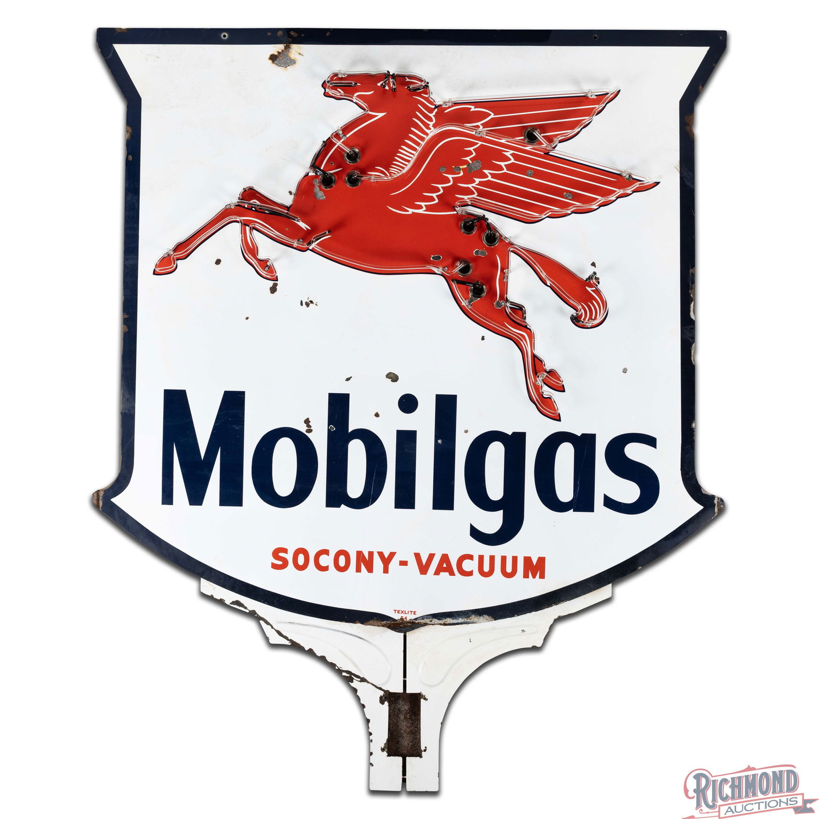 1954 Mobilgas Socony-Vacuum 6' Double Sided Porcelain Factory Neon Sign w/ Pegasus - 3