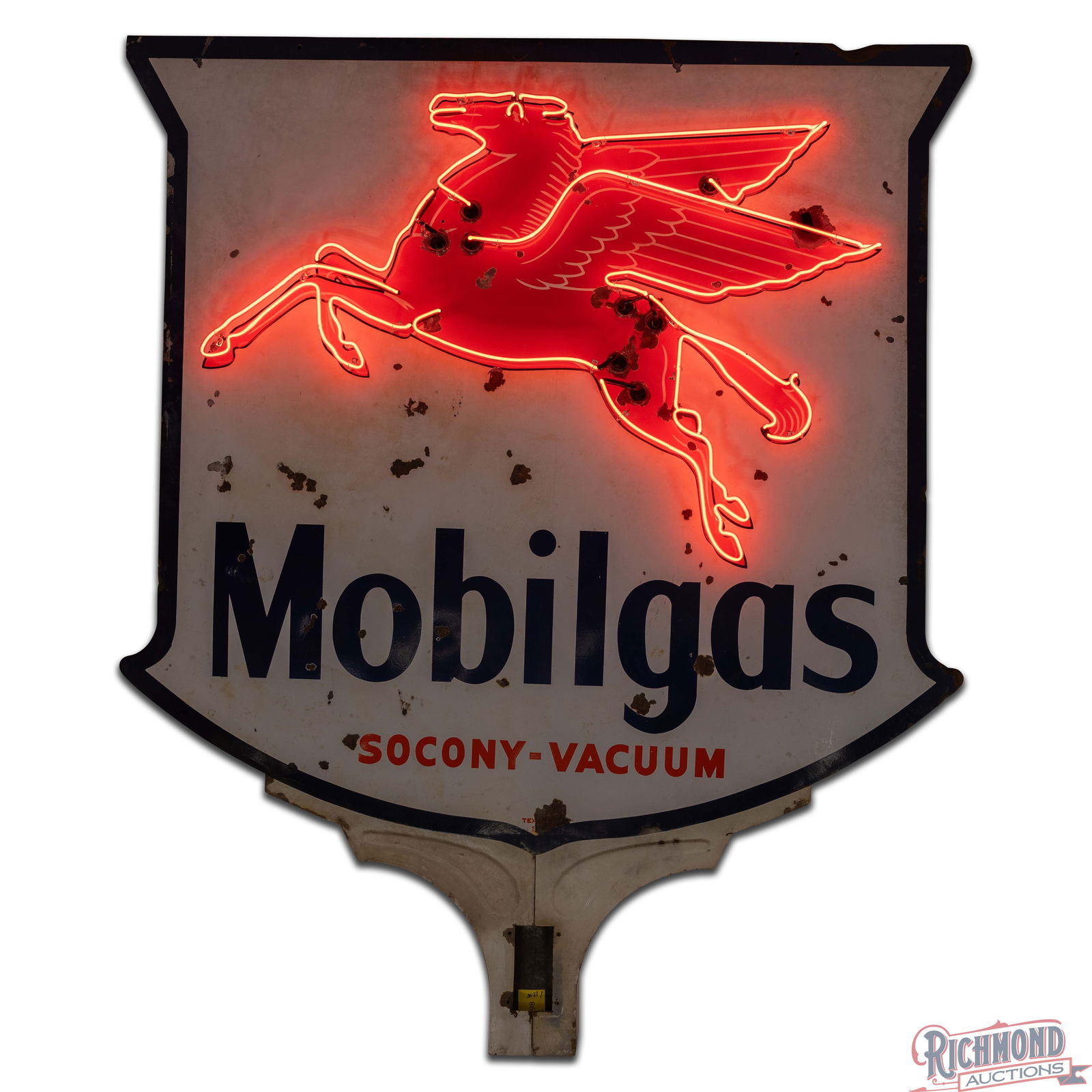 1954 Mobilgas Socony-Vacuum 6' Double Sided Porcelain Factory Neon Sign w/ Pegasus - 4
