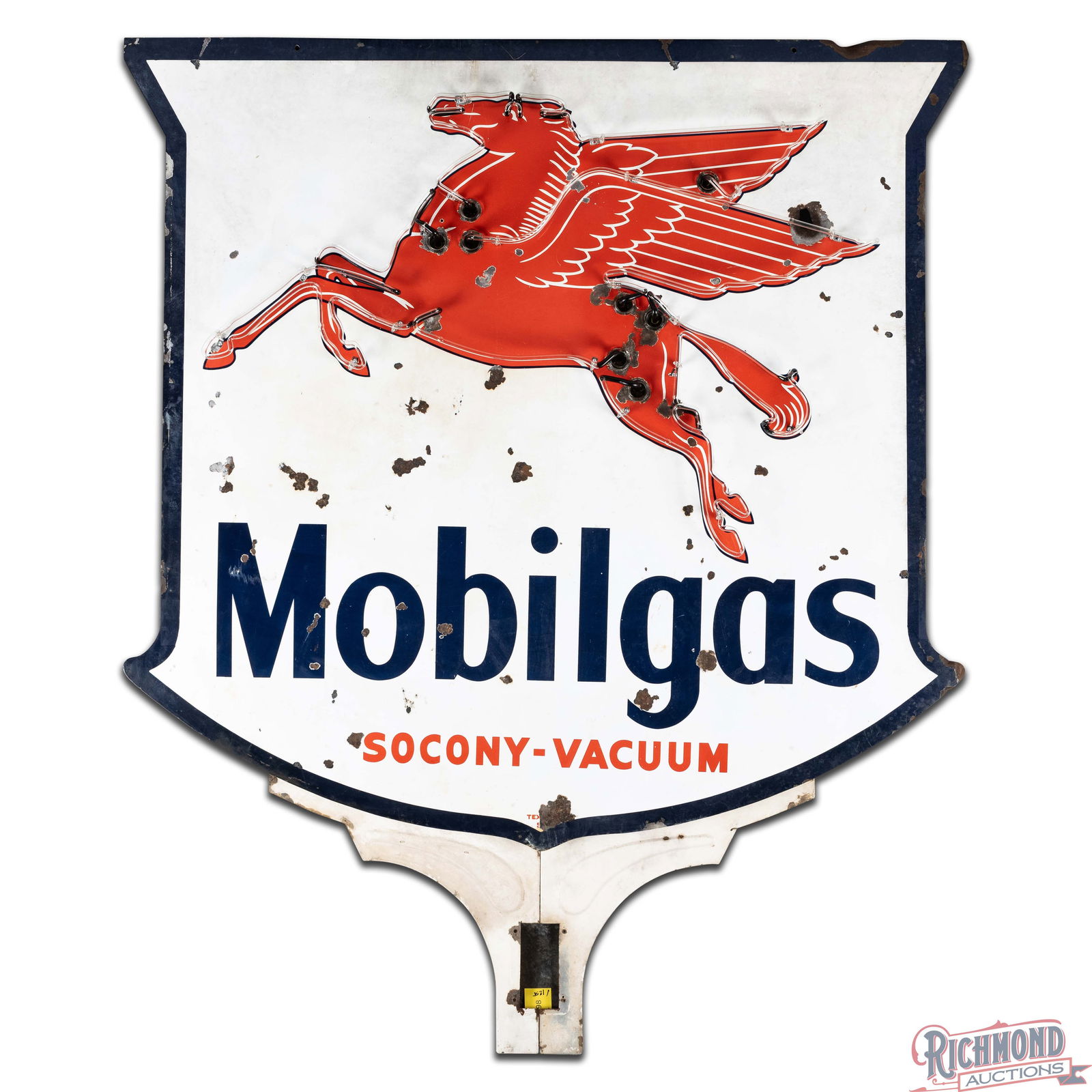 1954 Mobilgas Socony-Vacuum 6' Double Sided Porcelain Factory Neon Sign w/ Pegasus - 5