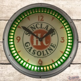Rare Sinclair H-C Gasoline 20" Neon Advertising Clock "Reverse Color"