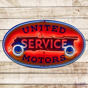 Amazing United Motors 6' Single Sided Porcelain Factory Neon Sign w/ Flashing Wheels