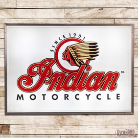 Exceptional Indian Motorcycle "Since 1901" Emb. 7' Lighted Dealer Advertising Sign w/ Logo