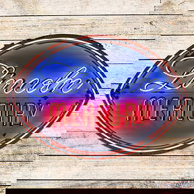 Lincoln Mercury 4' Single Sided Porcelain Neon Sign: SSP (Single Sided Porcelain) two-piece SSP (Single Sided Porcelain) sign with added neon and a metal can has very good color and gloss. The sign features vibrant three-color neon. The field has chips,