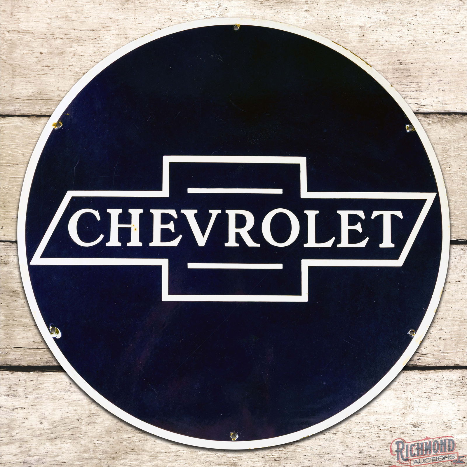 Amazing Chevrolet Automobiles 24" Single Sided Porcelain Sign w/ Bowtie Logo: SSP (Single Sided Porcelain) sign has excellent color and gloss. The field is very clean overall with light fine scratches and two small bruises in the "H". The perimeter has small chips at the
