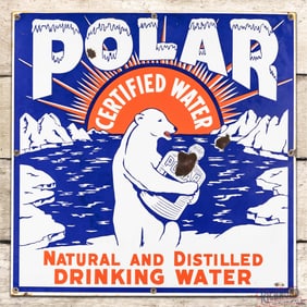 Polar Certified Natural and Distilled Drinking Water Single Sided Porcelain Sign w/ Bear