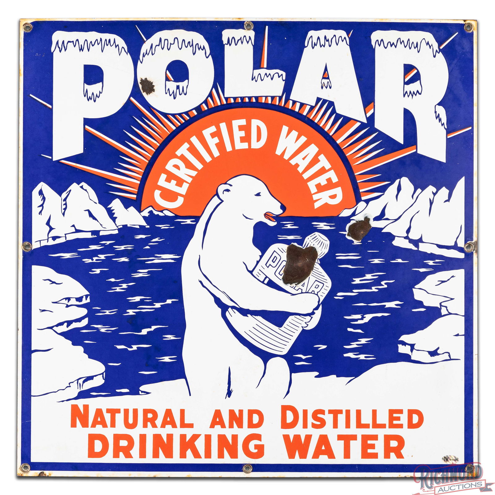 Polar Certified Natural and Distilled Drinking Water Single Sided Porcelain Sign w/ Bear - 2