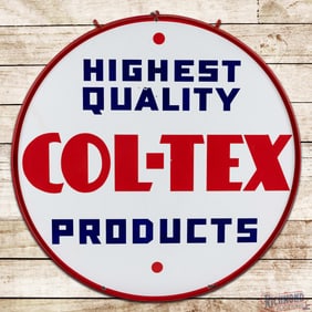 Col-Tex Highest Quality Products Gasoline 42" Double Sided Porcelain Sign w/ Ring