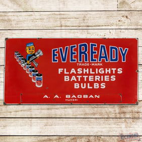 Eveready Flashlights Batteries Bulbs Single Sided Porcelain Sign w/ Torch Boy