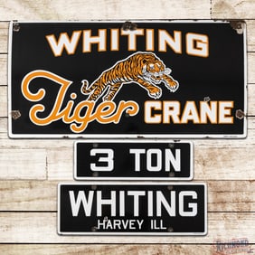 Outstanding Whiting Tiger Crane Harvey Illinois 3 Ton 3-Piece Single Sided Porcelain Signs