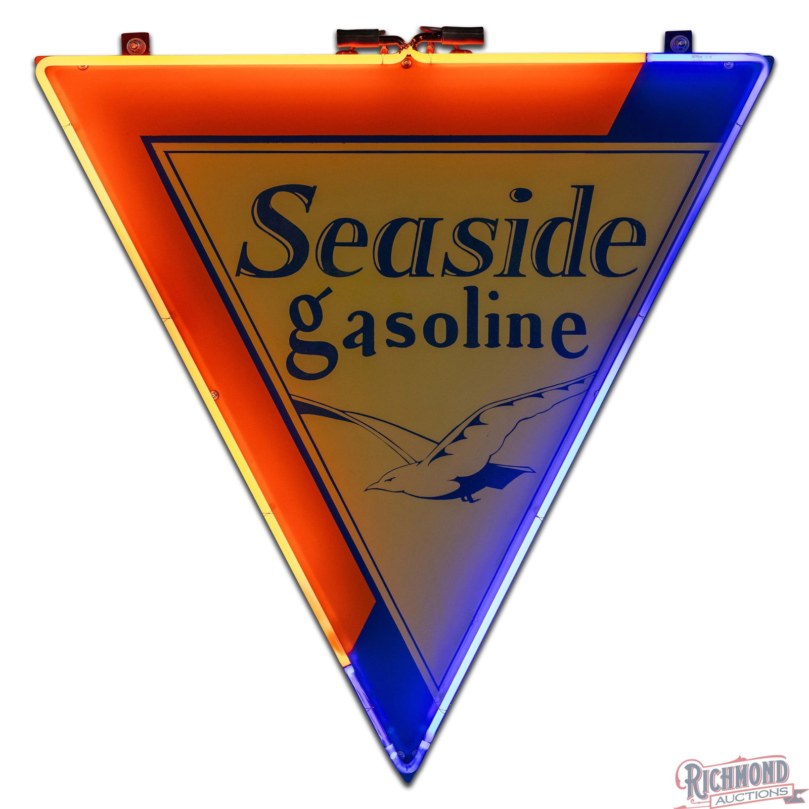 Seaside Gasoline 38" Die Cut Single Sided Porcelain Neon Sign w/ Seagull - 2