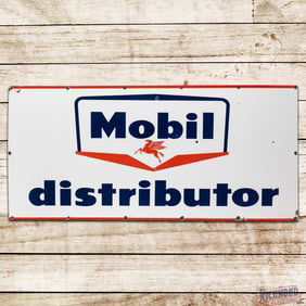 Mobil Distributor 5' Single Sided Porcelain Sign w/ Guillotine Pegasus Logo