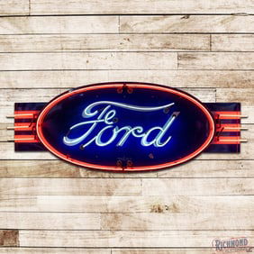 Excellent Ford Automobiles 8' Double Sided Porcelain Factory Neon Sign w/ Wings