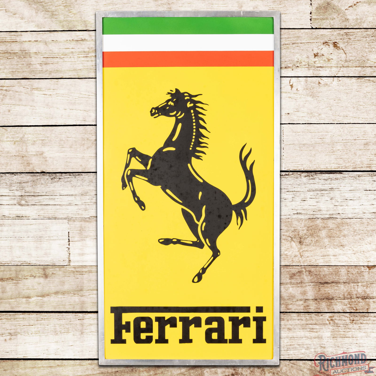 Amazing Ferrari Single Sided Porcelain Sign w/ Factory Frame "Prancing Horse Logo" (1 of 3)
