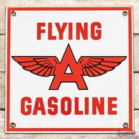 Superb Flying A Gasoline Single Sided Porcelain Pump Plate Sign w/ Logo