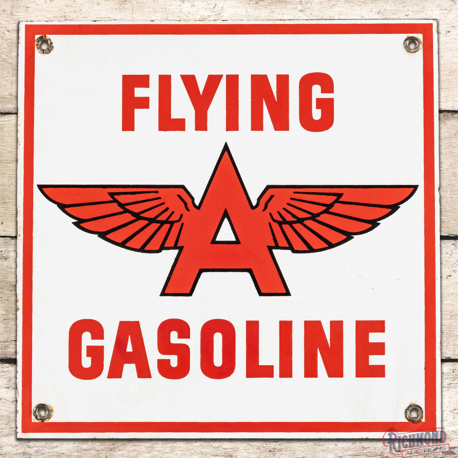 Superb Flying A Gasoline Single Sided Porcelain Pump Plate Sign w/ Logo (1 of 3)